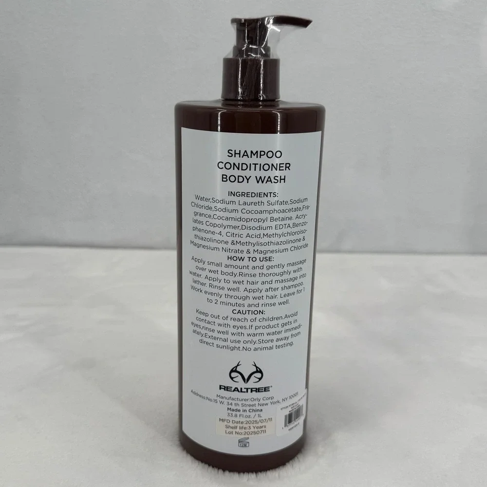 New 2pk Realtree Sandalwood Men 3-in-1 Shampoo Conditioner Body Wash 33.8oz Pump